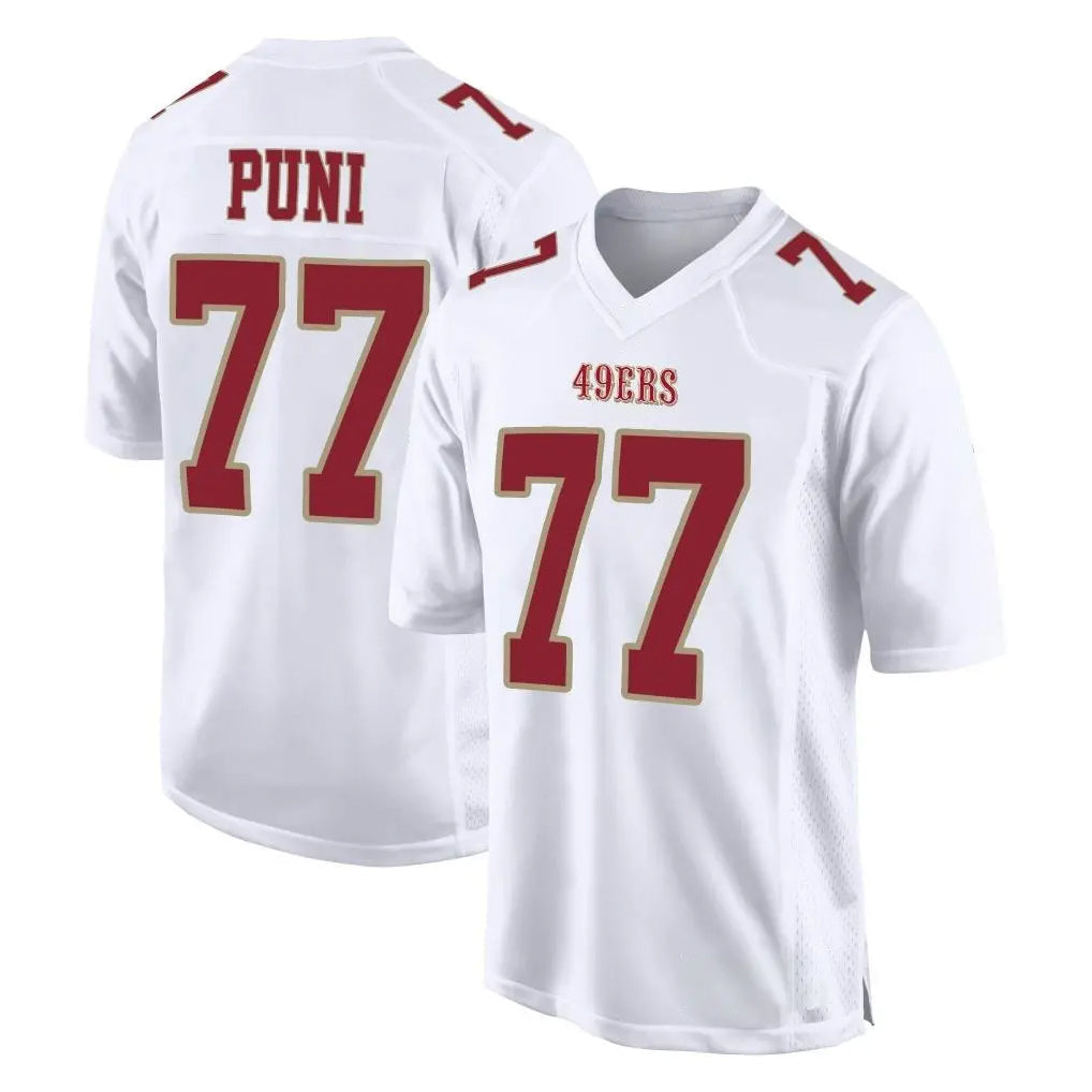 Kdoa SF.49ers #77 Dominick Puni Player White Fashion Home Game Stitched Jerseys