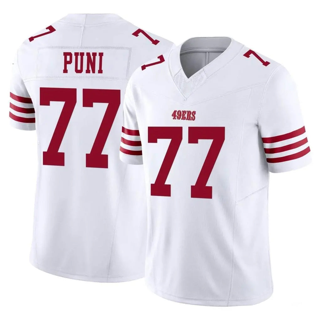 Kdoa SF.49ers #77 Dominick Puni Player White Limited Vapor F.U.S.E. Home Game Stitched Jerseys