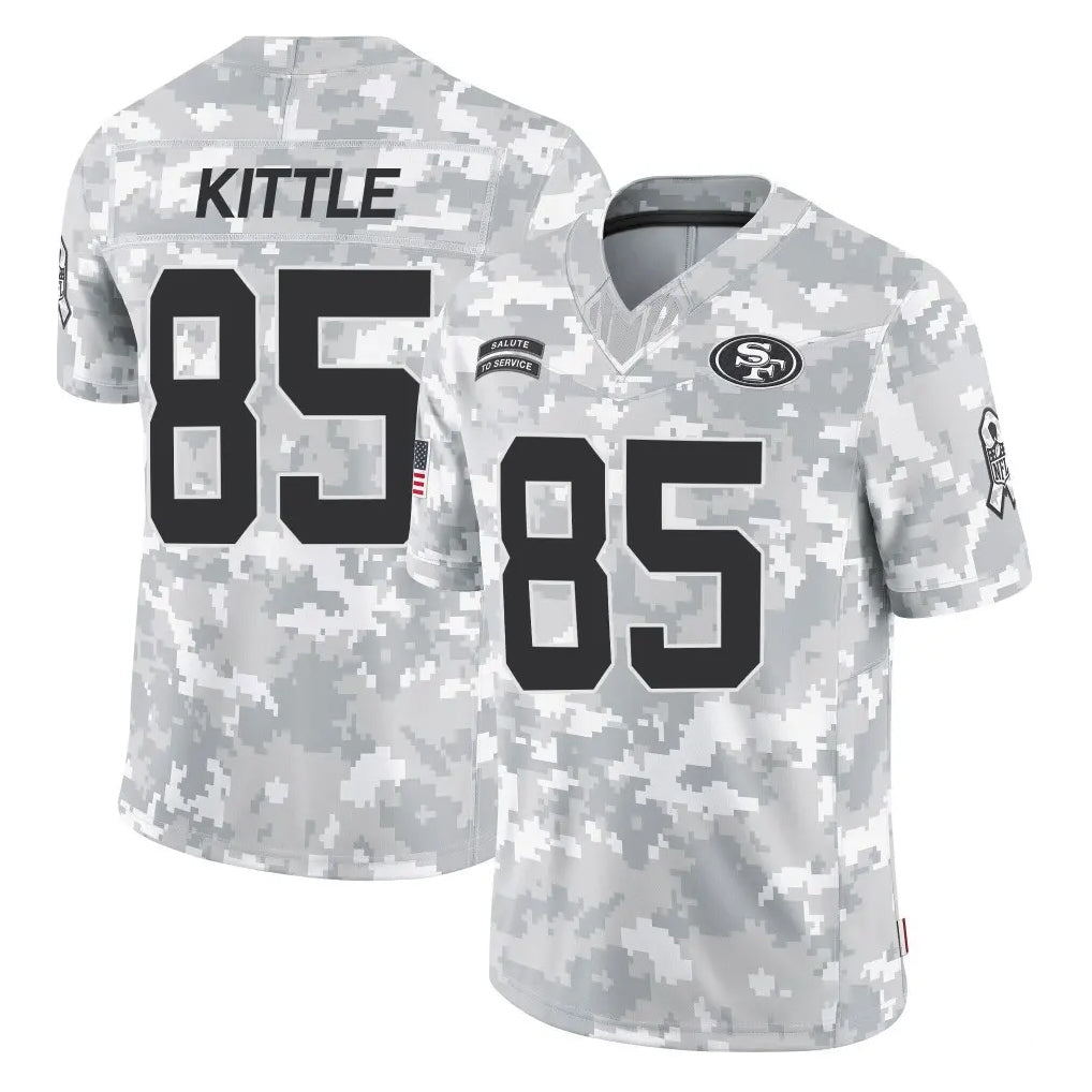 Kdoa SF.49ers #85 George Kittle Player Arctic Camo Limited Salute To Service Home Game Stitched Jerseys