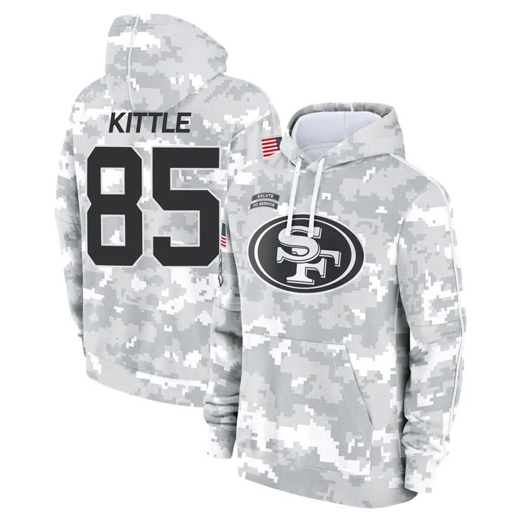 Kdoa SF.49ers #85 George Kittle Player Arctic Camo Salute to Service Hoodies Stitched Jerseys