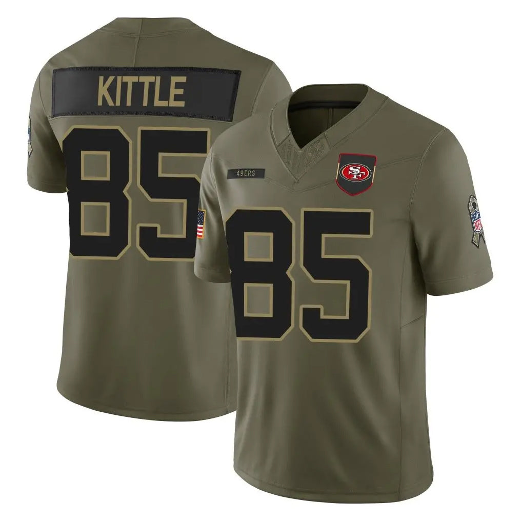 Kdoa SF.49ers #85 George Kittle Player Olive 2025 Salute To Service Limited Home Game Stitched Jerseys