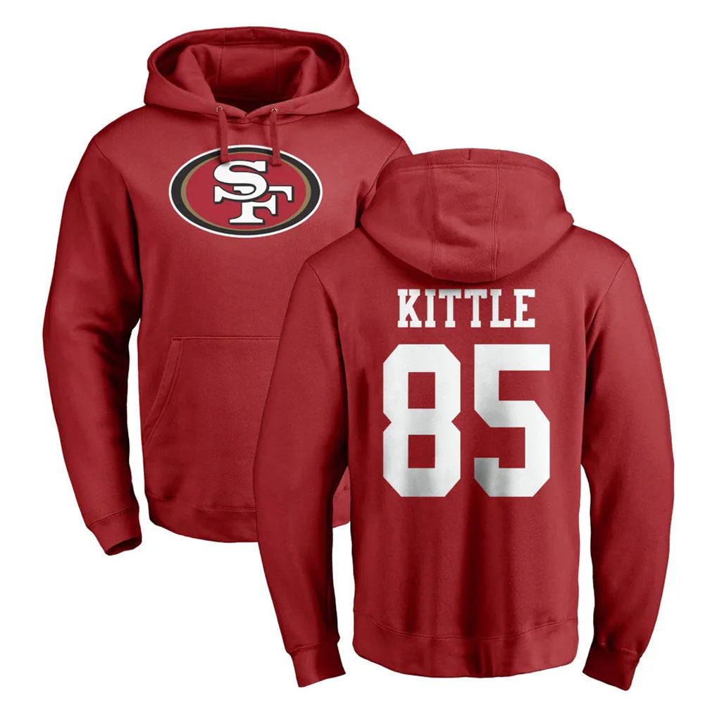 Kdoa SF.49ers #85 George Kittle Player Red LOGO Pullover Hoodies Home Game Stitched Jerseys