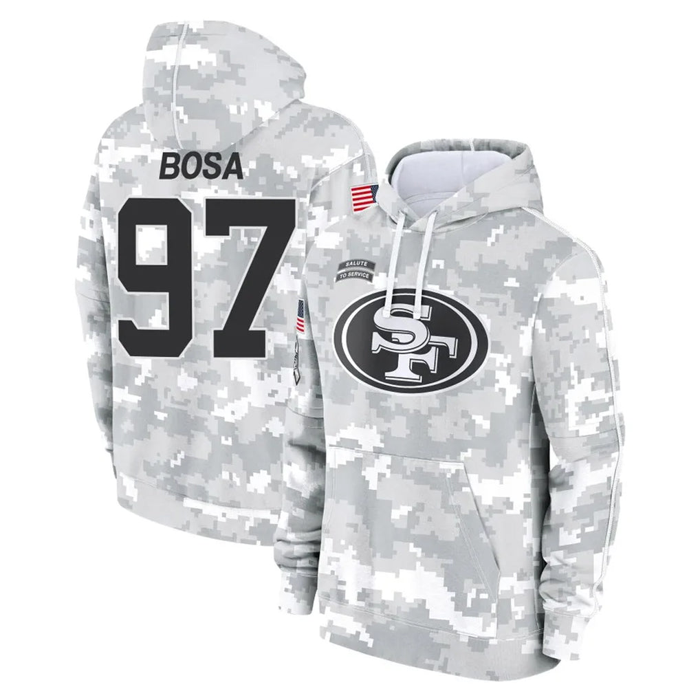 Kdoa SF.49ers #97 Nick Bosa Player Arctic Camo Limited Salute to Service Pullover Hoodies Game Stitched Jerseys