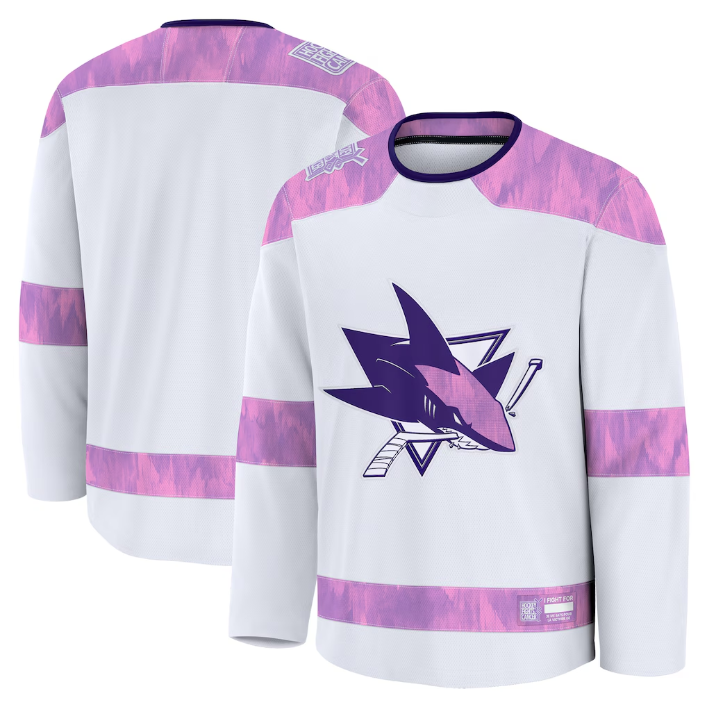 Kdoa S.Jose Sharks White 2024 Hockey Fights Cancer Practice Jerseys