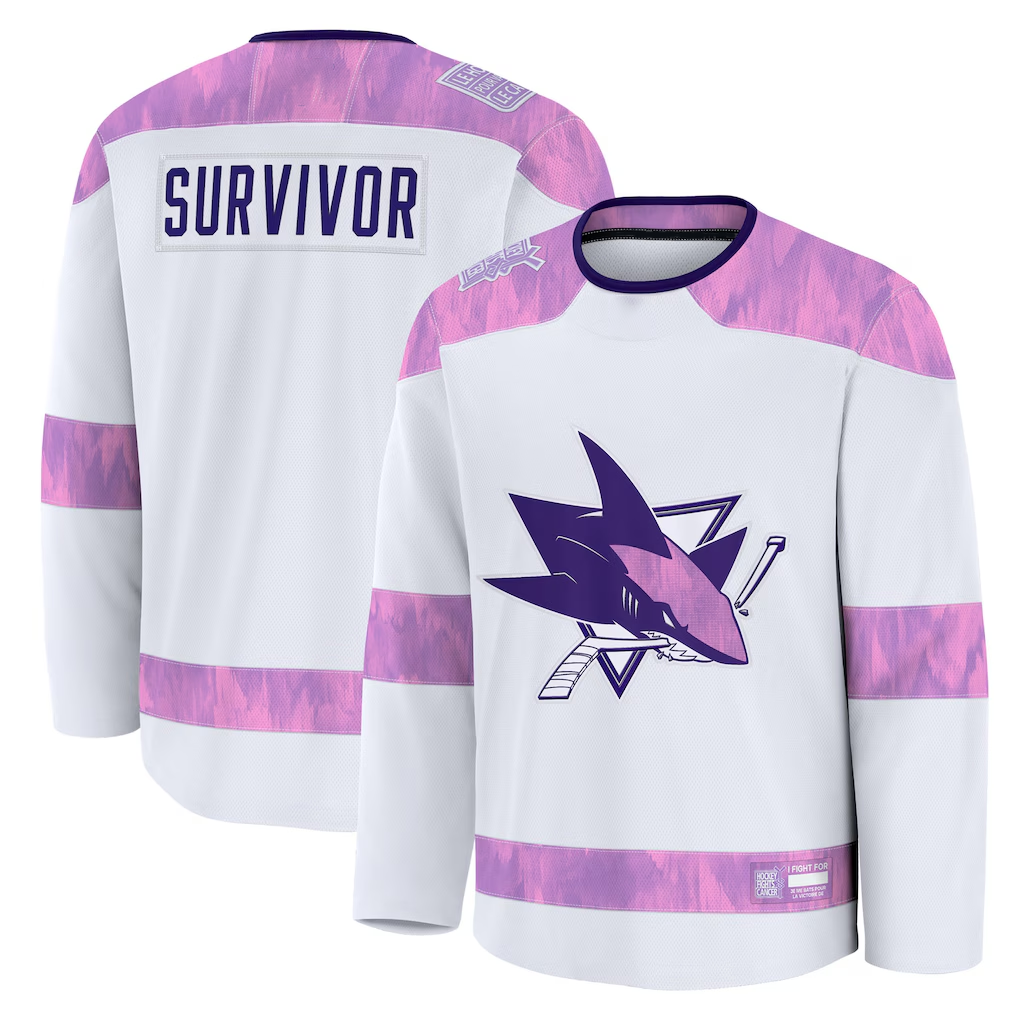 Kdoa S.Jose Sharks White Hockey Fights Cancer Survivor Practice Jerseys
