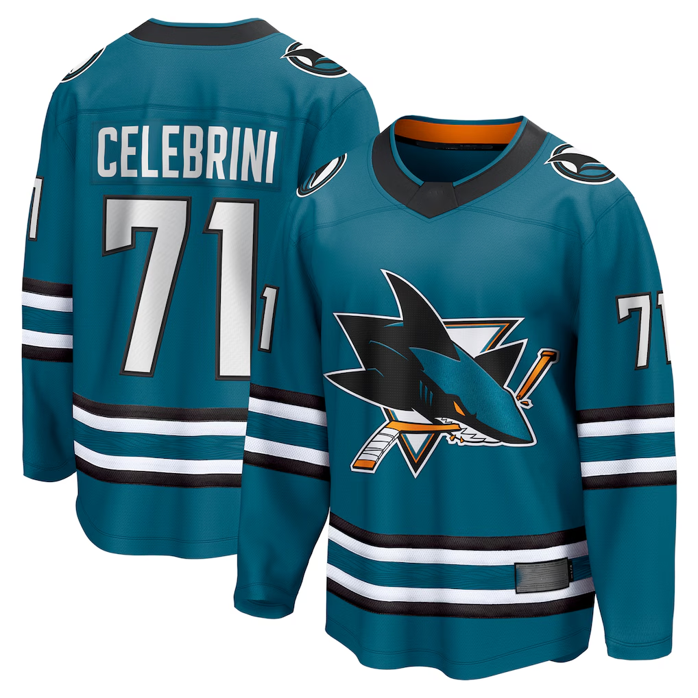 Kdoa S.Jose Sharks #71 Macklin Celebrini Teal Home Breakaway Jerseys