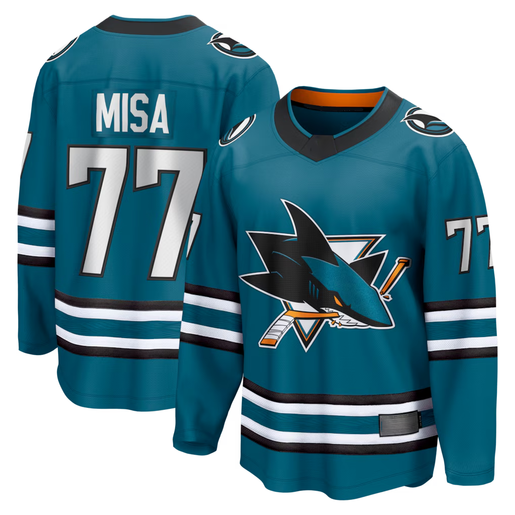 Kdoa S.Jose Sharks #77 Michael Misa Teal Breakaway Jerseys