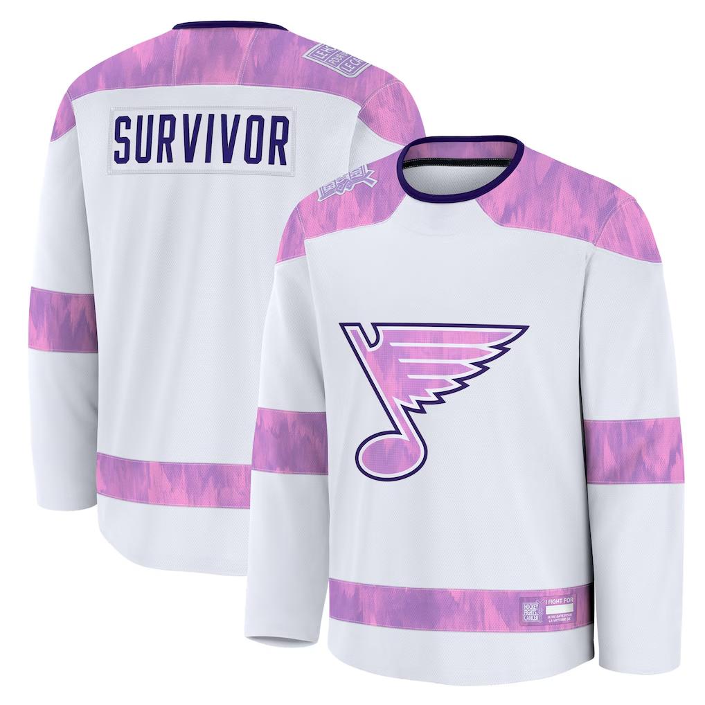 Kdoa St.L.Blues White Hockey Fights Cancer Survivor Practice Jerseys