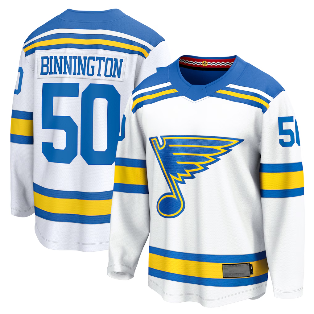 Kdoa St.L.Blues #50 Jordan Binnington White Away Breakaway Player Jerseys