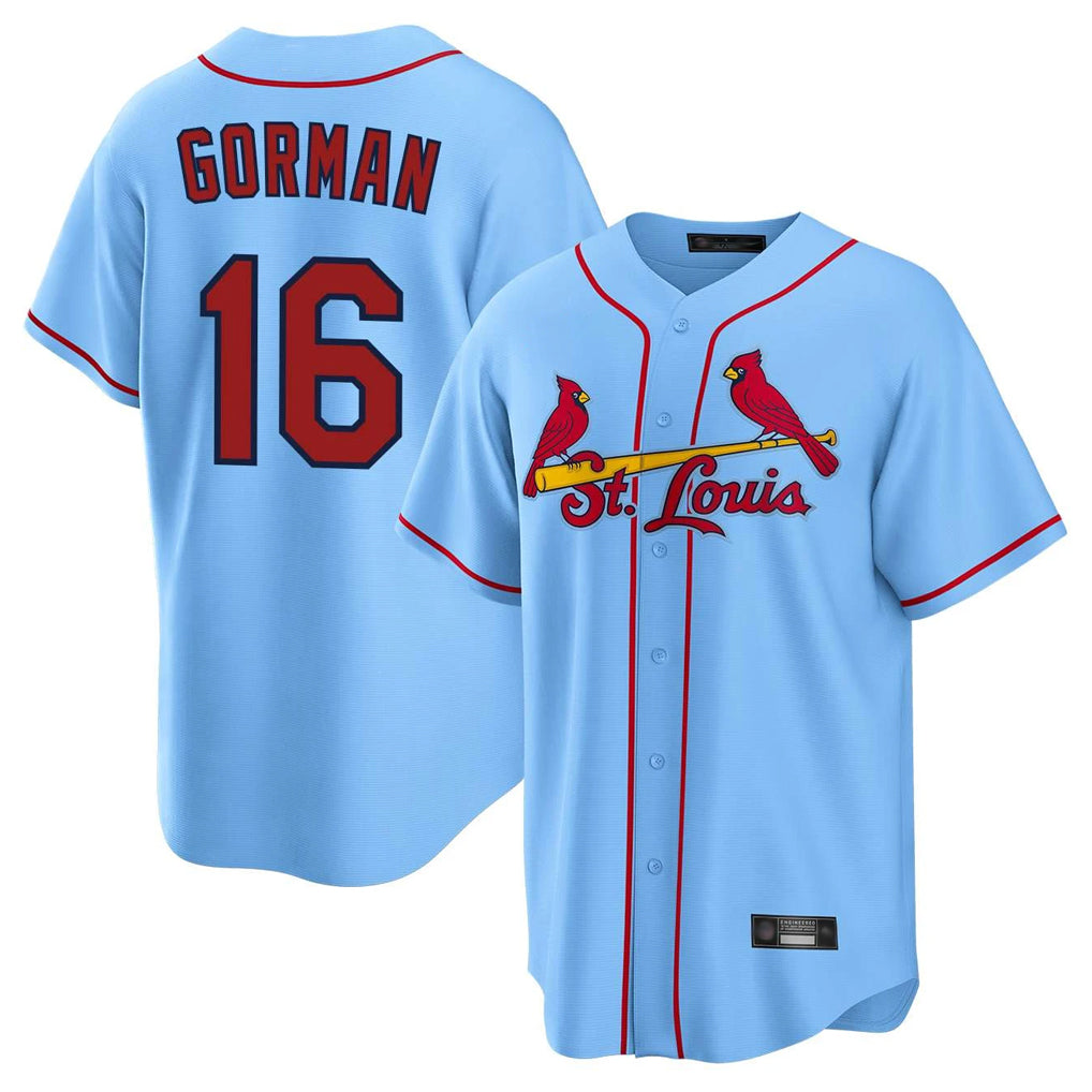 Kdoa St. Louis Cardinals #16 Nolan Gorman Player Light Blue Home Game Stitched Jerseys