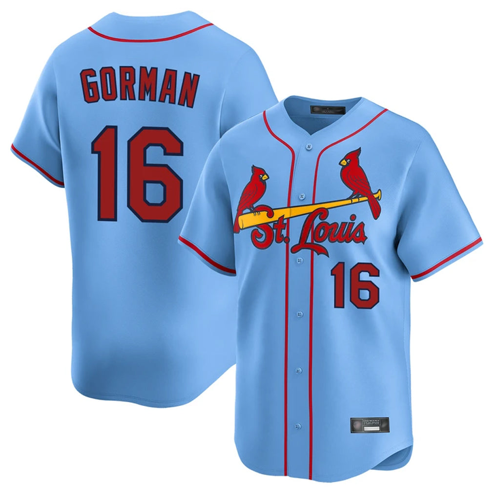 Kdoa St. Louis Cardinals #16 Nolan Gorman Player Light Blue Home Limited Stitched Jerseys