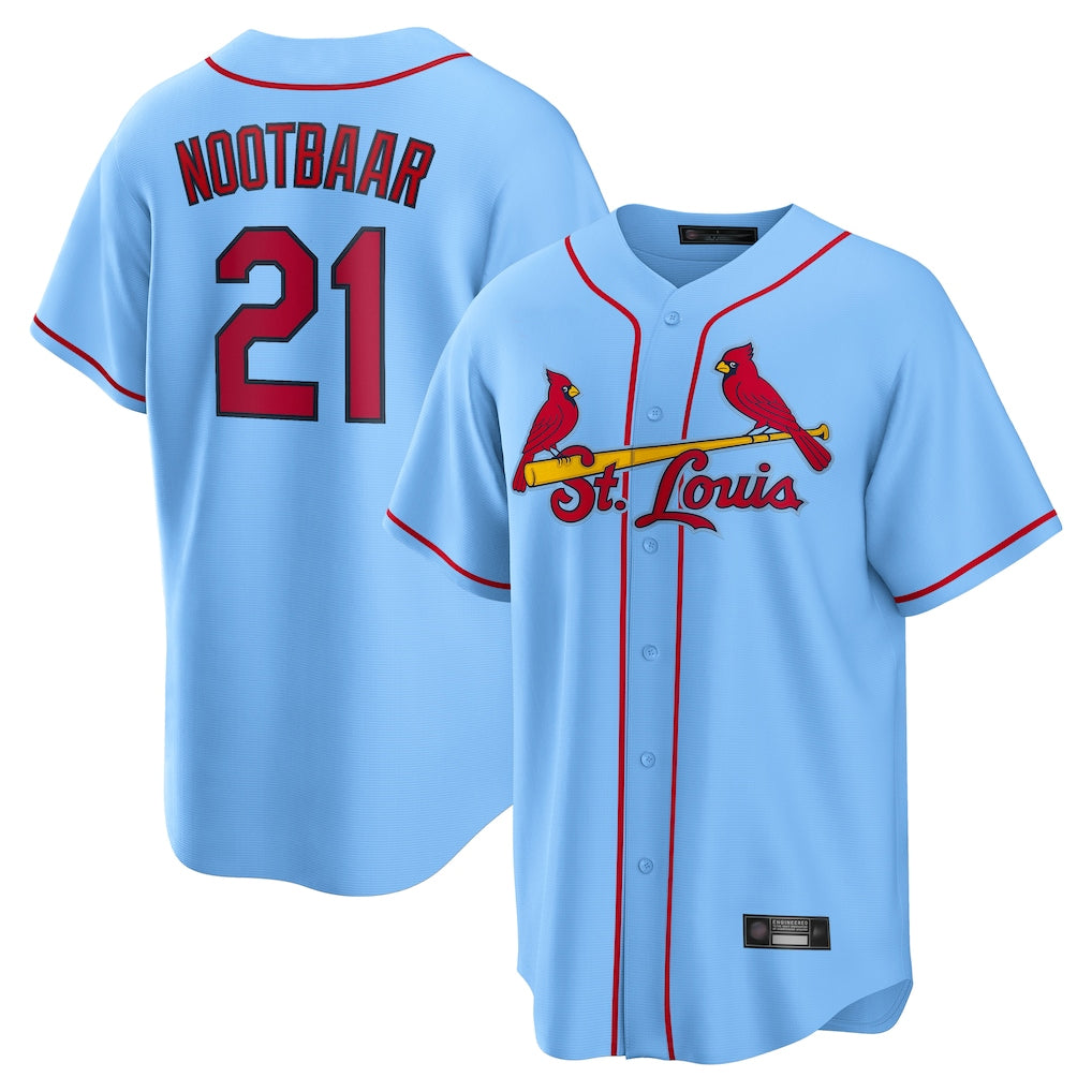 Kdoa St. Louis Cardinals #21 Lars Nootbaar Player Light Blue Home Game Stitched Jerseys