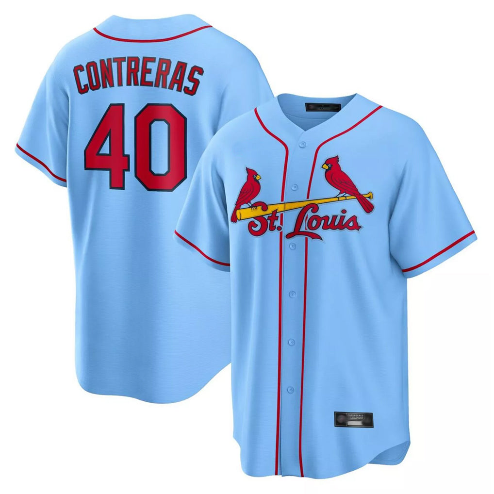 Kdoa St. Louis Cardinals #40 Willson Contreras Player Light Blue Home Game Stitched Jerseys