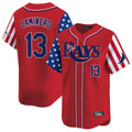 Kdoa TB.Rays #13 Junior Caminero Player Red 2025 Independence Day Vapor Premier Limited Stitched Jerseys