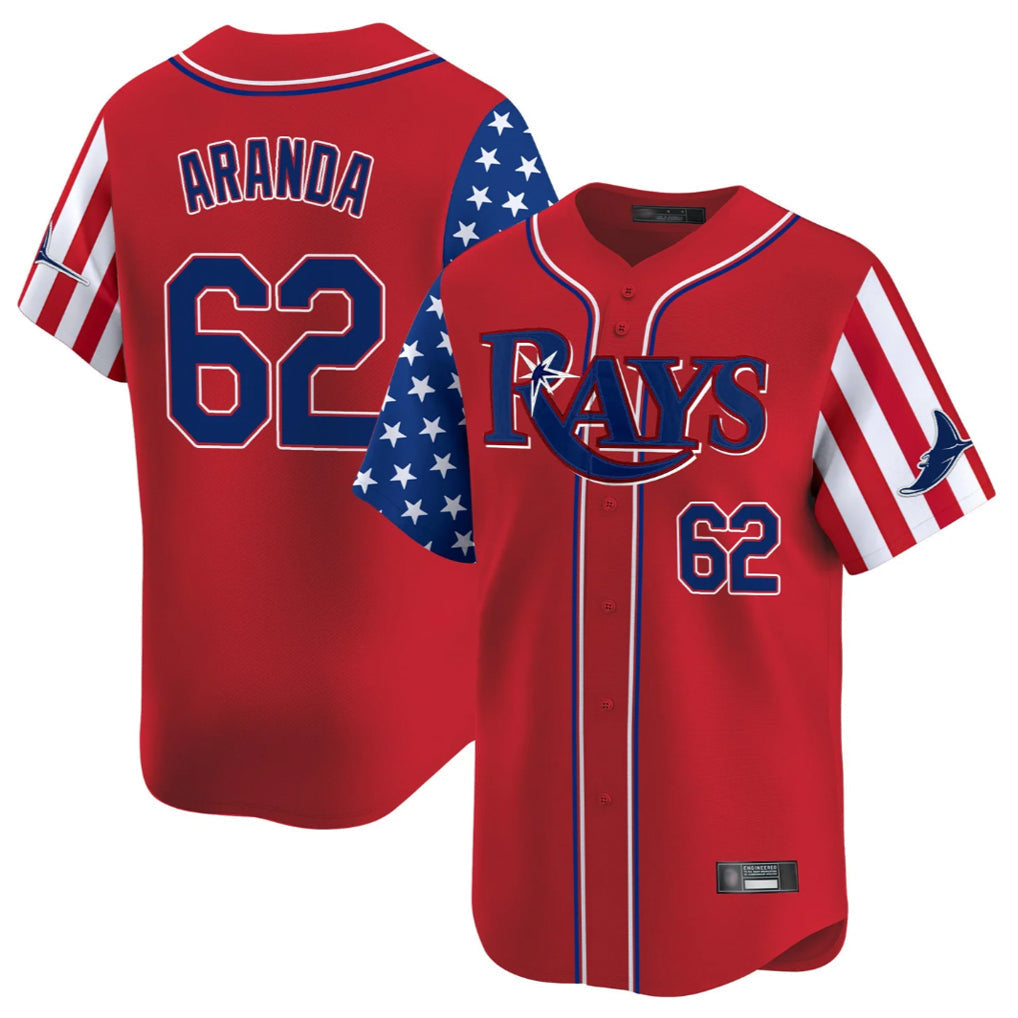 Kdoa TB.Rays #62 Jonathan Aranda Player Red 2025 Independence Day Vapor Premier Limited Stitched Jerseys