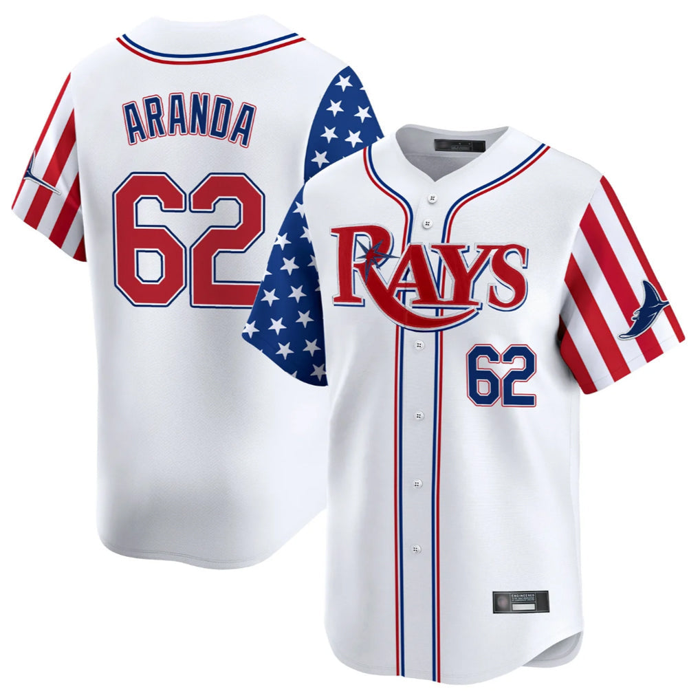 Kdoa TB.Rays #62 Jonathan Aranda Player White 2025 Independence Day Vapor Premier Limited Stitched Jerseys