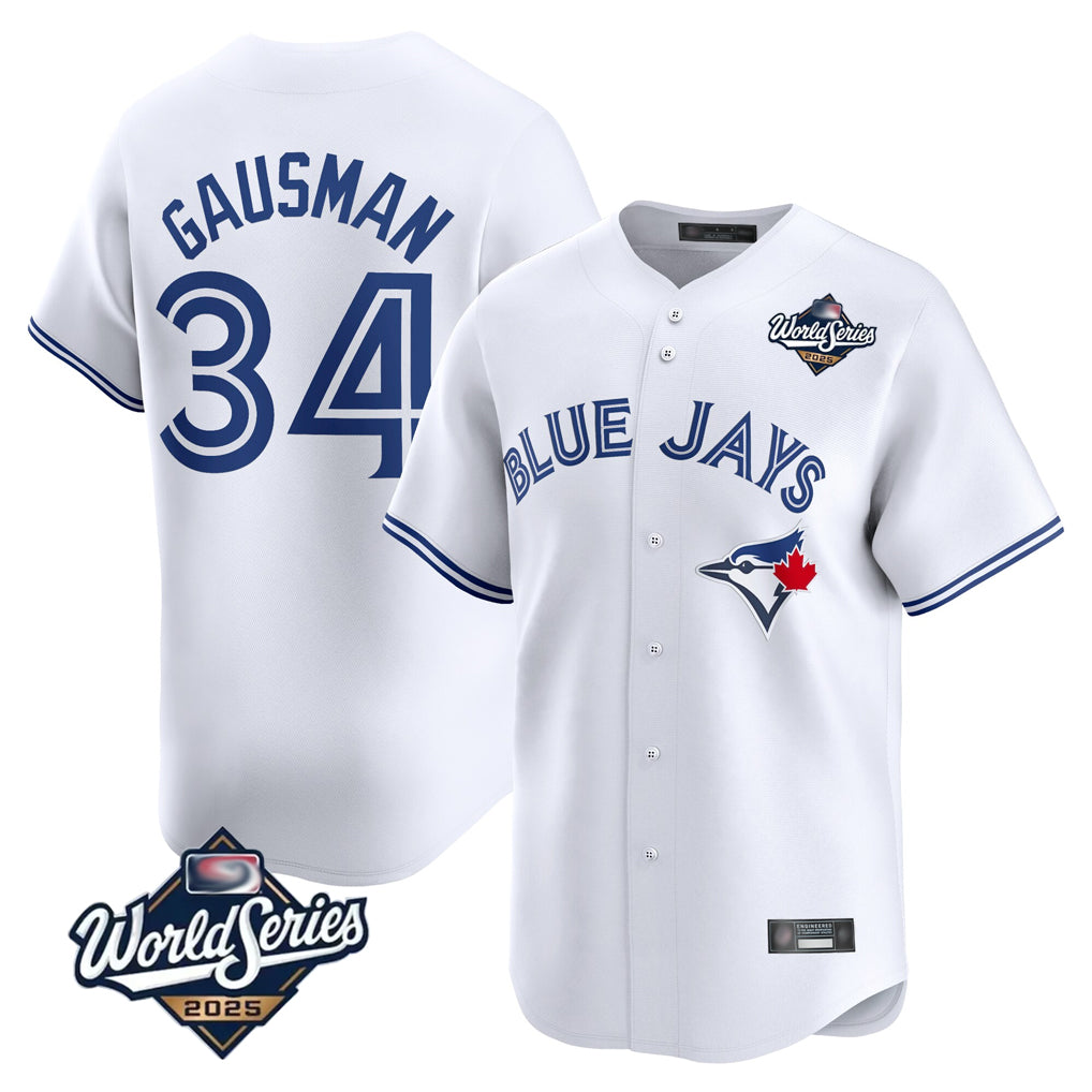 Kdoa T.Blue Jays #34 Kevin Gausman Player White 2025 World Series Home Limited Stitched Jerseys