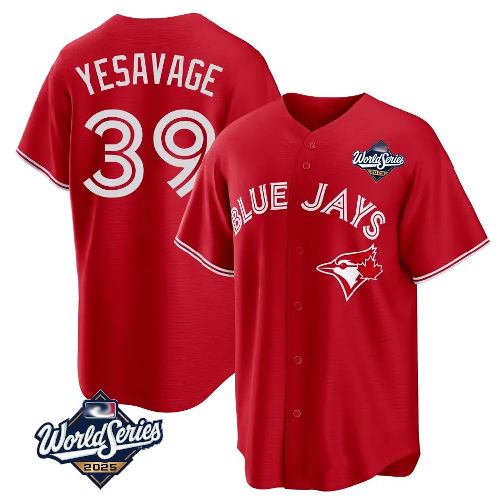 Kdoa T.Blue Jays #39 Trey Yesavage Player Red 2025 World Series Game All Stitched Jerseys