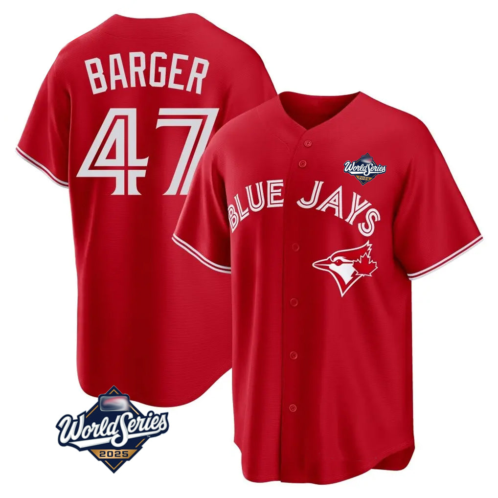 Kdoa T.Blue Jays #47 Addison Barger Player Red 2025 World Series Game Stitched Jerseys