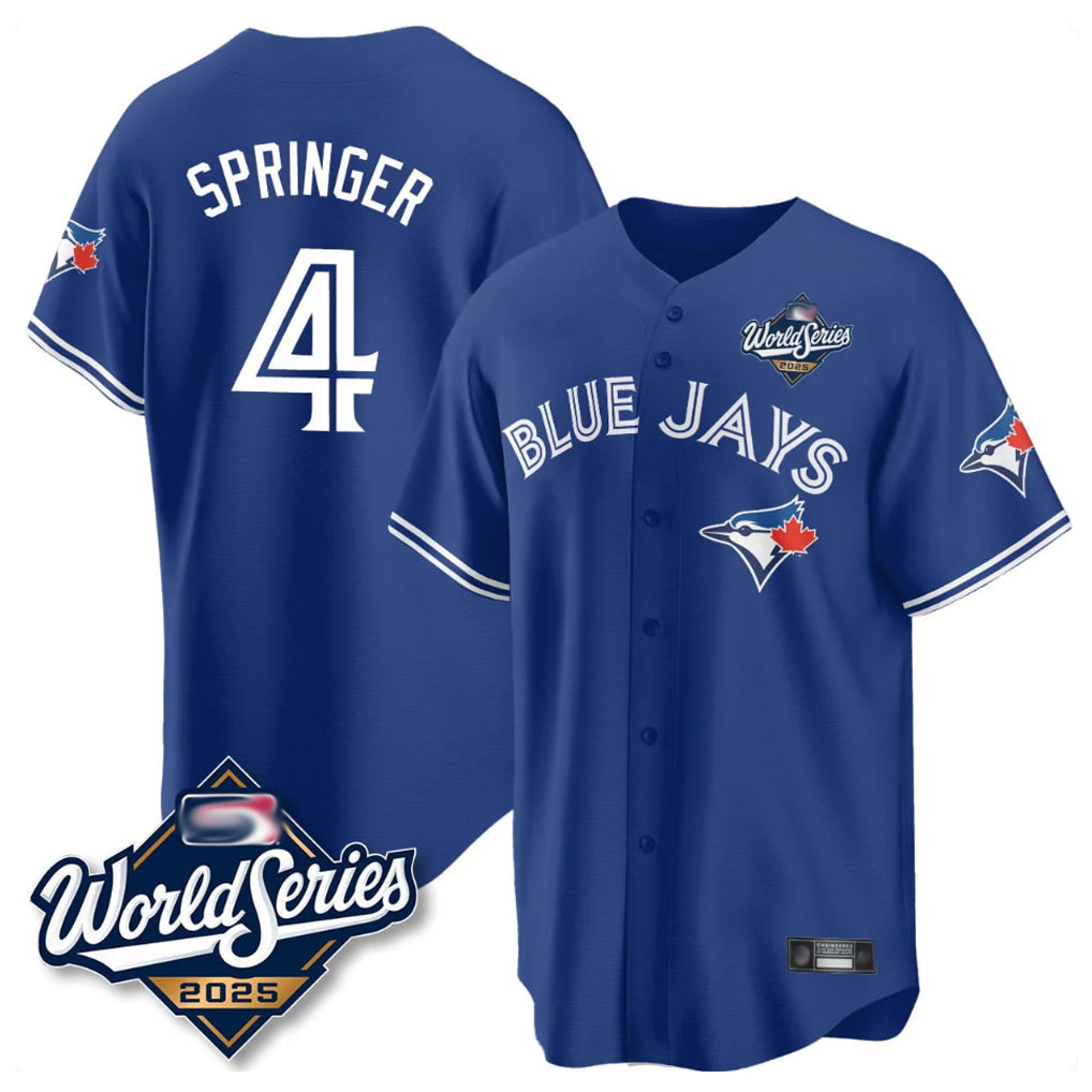 Kdoa T.Blue Jays #4 George Springer Player Royal 2025 American League Game All Stitched Jersey