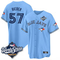 Kdoa T.Blue Jays #57 Shane Bieber Player Blue 2025 World Series All Stitched Jerseys