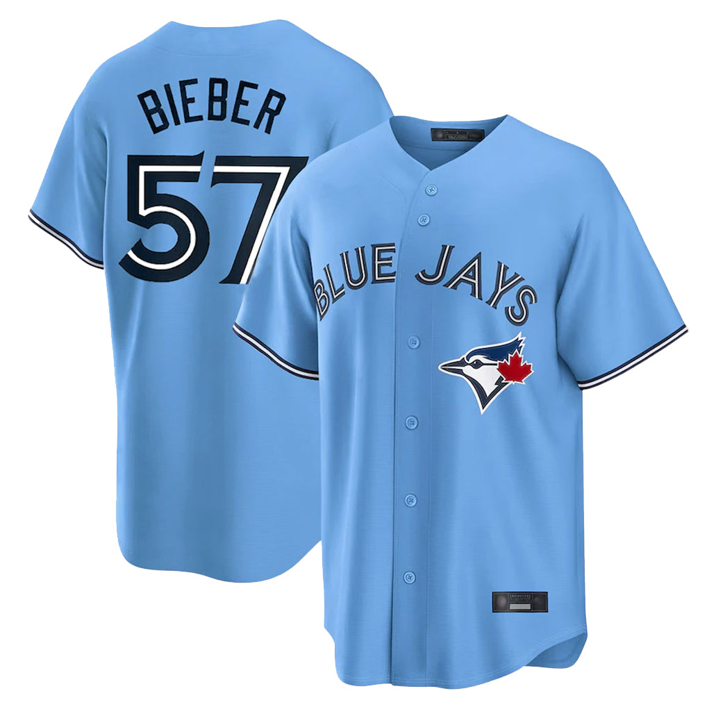 Kdoa T.Blue Jays #57 Shane Bieber Player Blue Home Stitched Jerseys