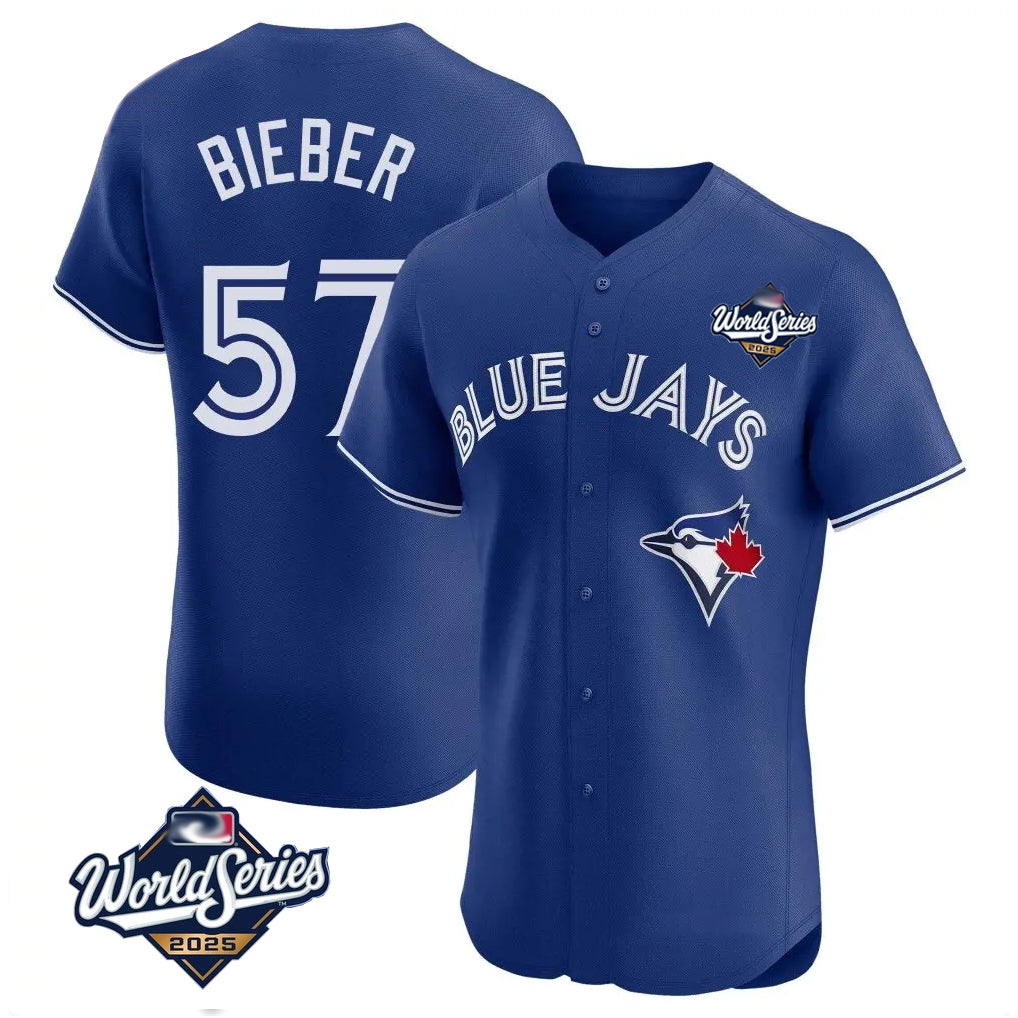 Kdoa T.Blue Jays #57 Shane Bieber Player Royal 2025 World Series Elite All Stitched Jerseys