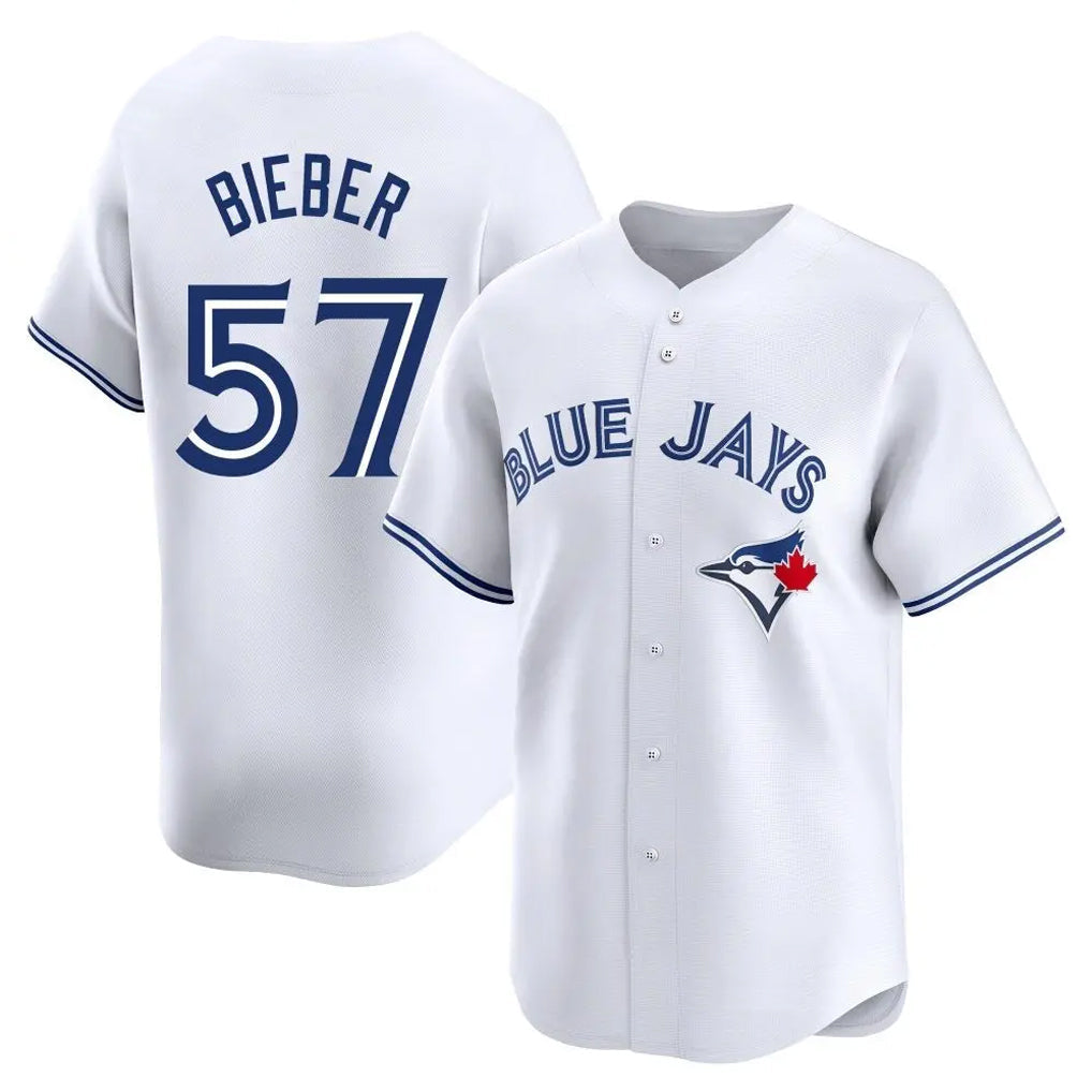 Kdoa T.Blue Jays #57 Shane Bieber Player White Limited Home Stitched Jerseys
