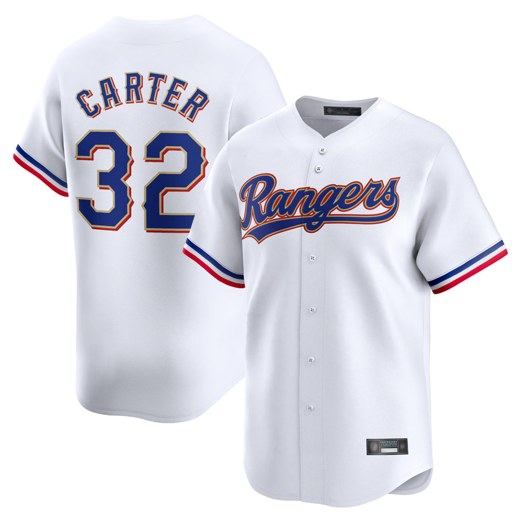 Kdoa T.Rangers #32 Evan Carter Player Gold Collection Limited Edition White Stitched Jerseys