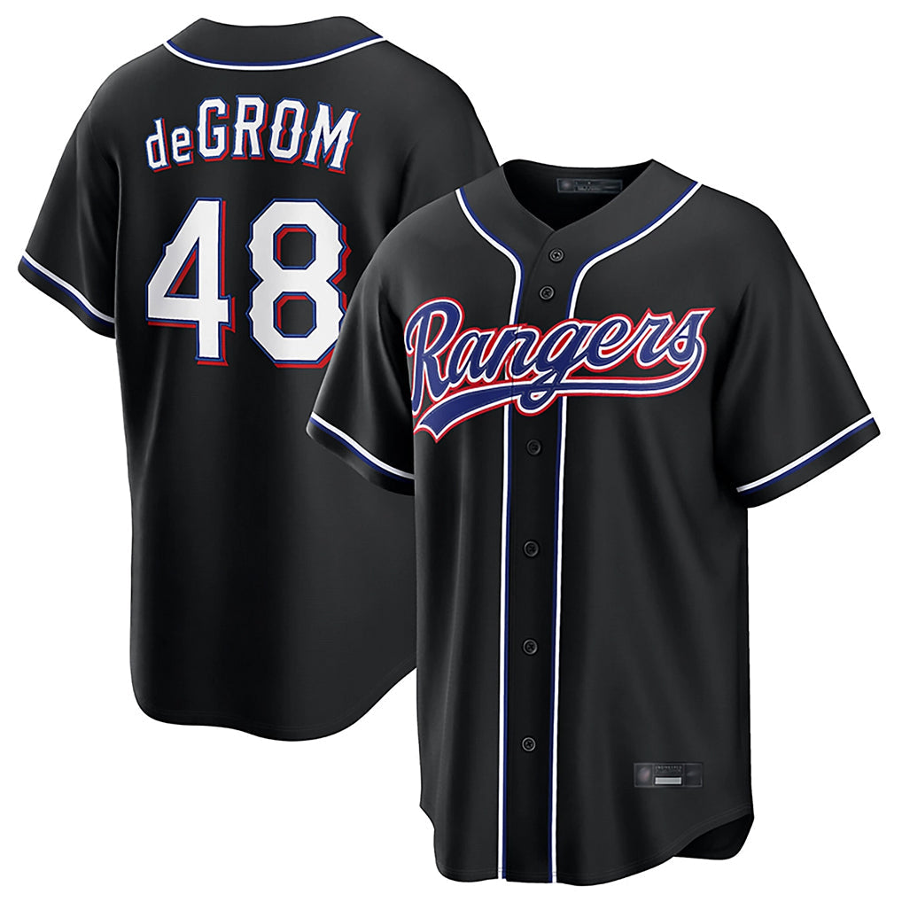 Kdoa T.Rangers #48 Jacob deGrom Player Black 2026 Out Fashion Replica Stitched Jerseys