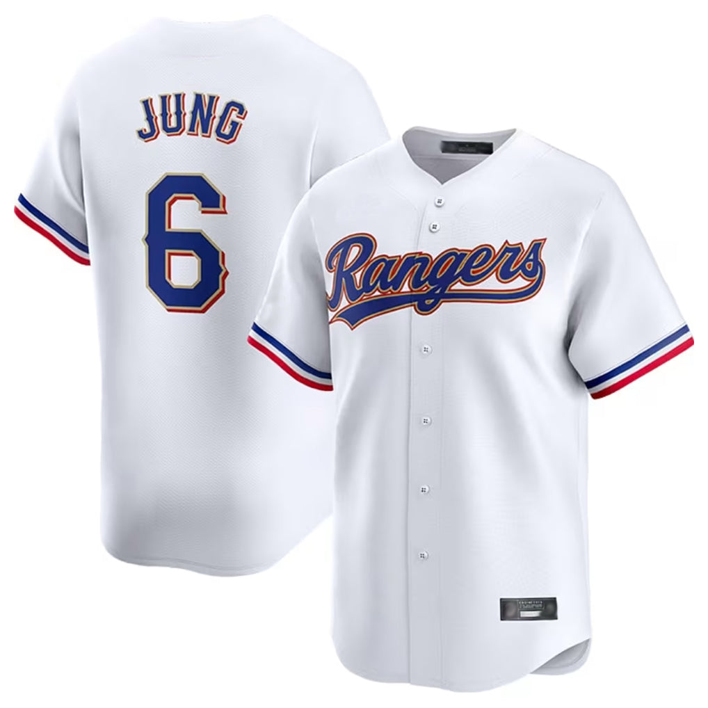 Kdoa T.Rangers #6 Josh Jung Player Gold Collection Limited White Stitched Jerseys