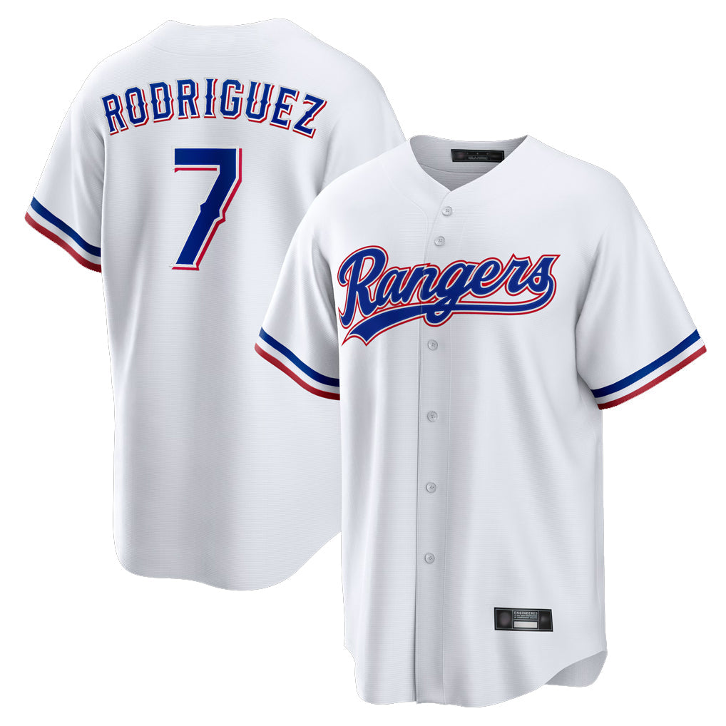 Kdoa T.Rangers #7 Ivan Rodriguez Player White Home Game Stitched Jerseys