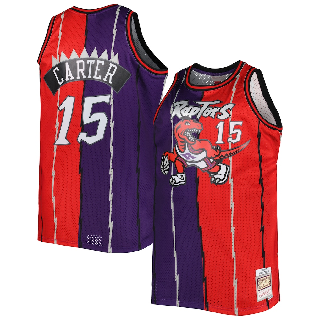 Kdoa T.Raptors Mitchell & Ness Purple Red Big & Tall Hardwood Classics 1998-99 Split Swingman Jerseys