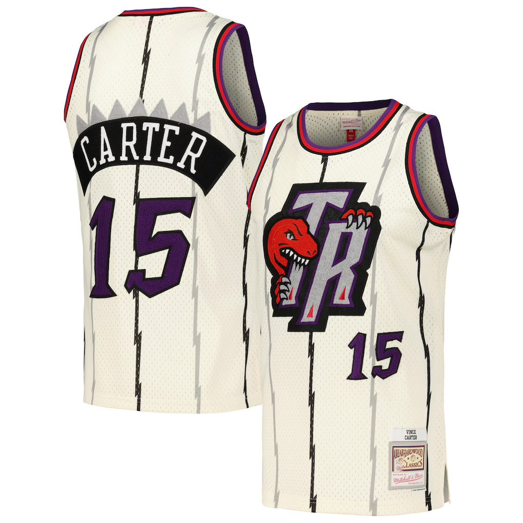 Kdoa T.Raptors #15 Vince Carter Mitchell & Ness Cream Chainstitch Swingman Jerseys