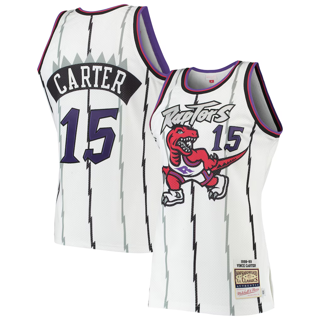 Kdoa T.Raptors #15 Vince Carter Mitchell & Ness White 1998-99 Hardwood Classics Authentic Jerseys