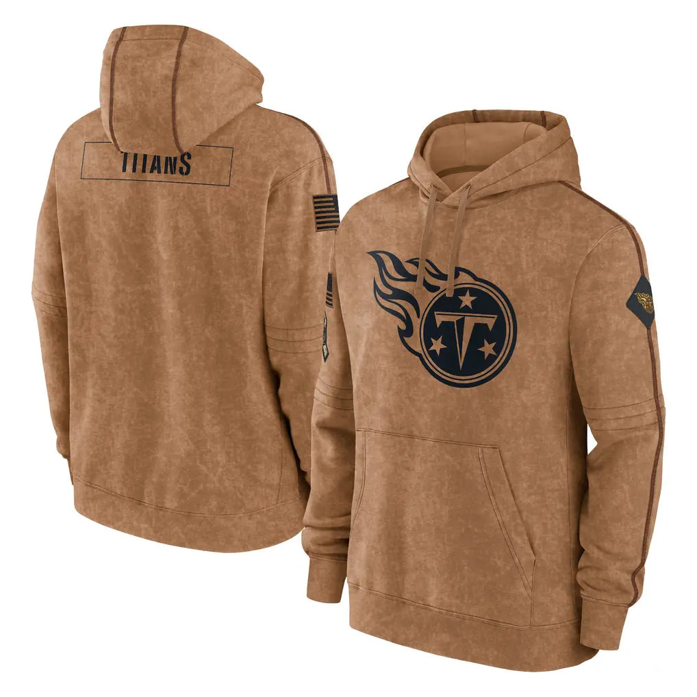 Kdoa T.Titans Brown Salute To Service Club Pullover Hoodies Home Game Blank Player Stitched Jerseys