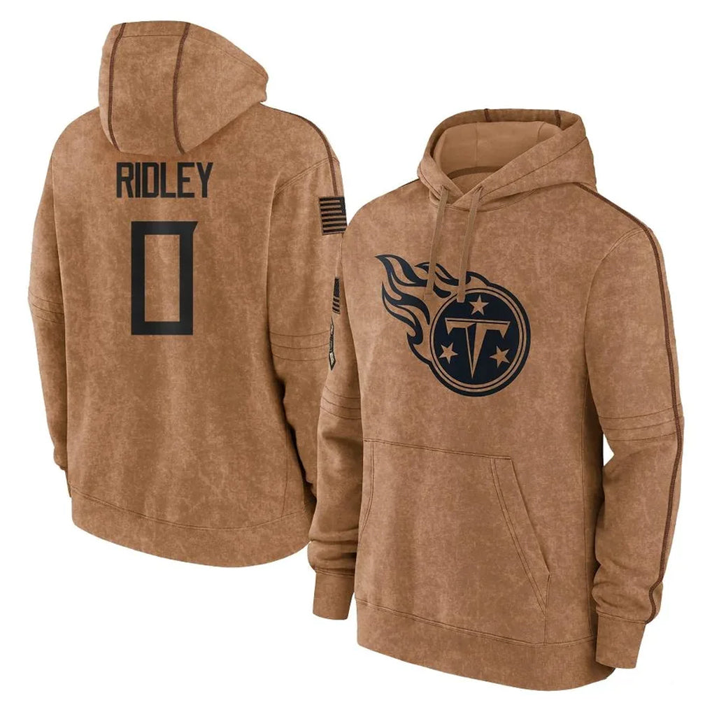 Kdoa T.Titans #0 Calvin Ridley Player Brown Salute To Service Club Pullover Hoodies Home Game Stitched Jerseys