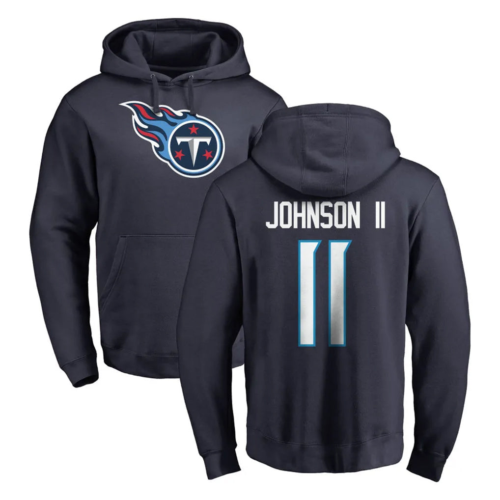 Kdoa T.Titans #11 Jermaine Johnson II Player Navy Logo Pullover Hoodies Home Game Stitched Jerseys