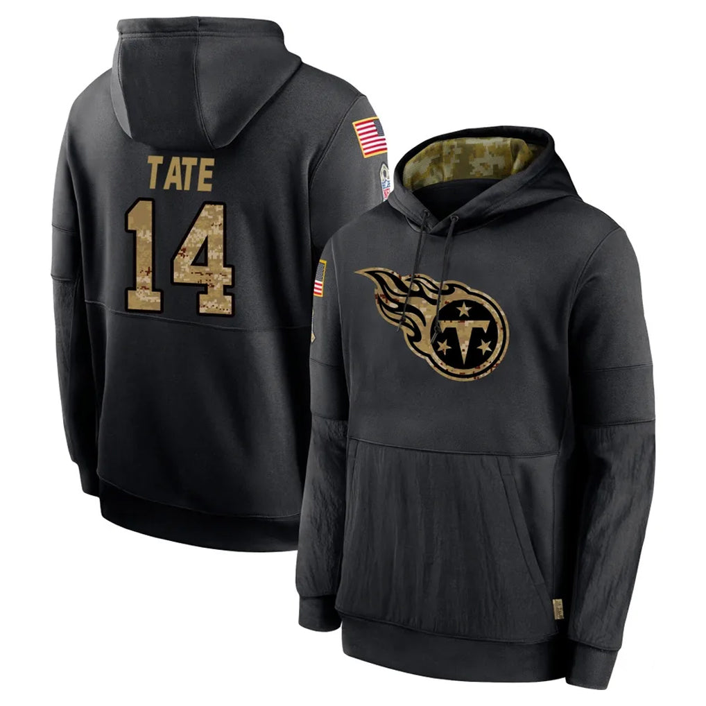 Kdoa T.Titans #14 Carnell Tate Player Black Salute to Service Sideline Performance Pullover Hoodies Home Game Stitched Jerseys