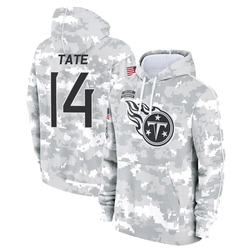 Kdoa T.Titans #14 Carnell Tate Player Camo Arctic Salute to Service Pullover Hoodies Home Game Stitched Jerseys