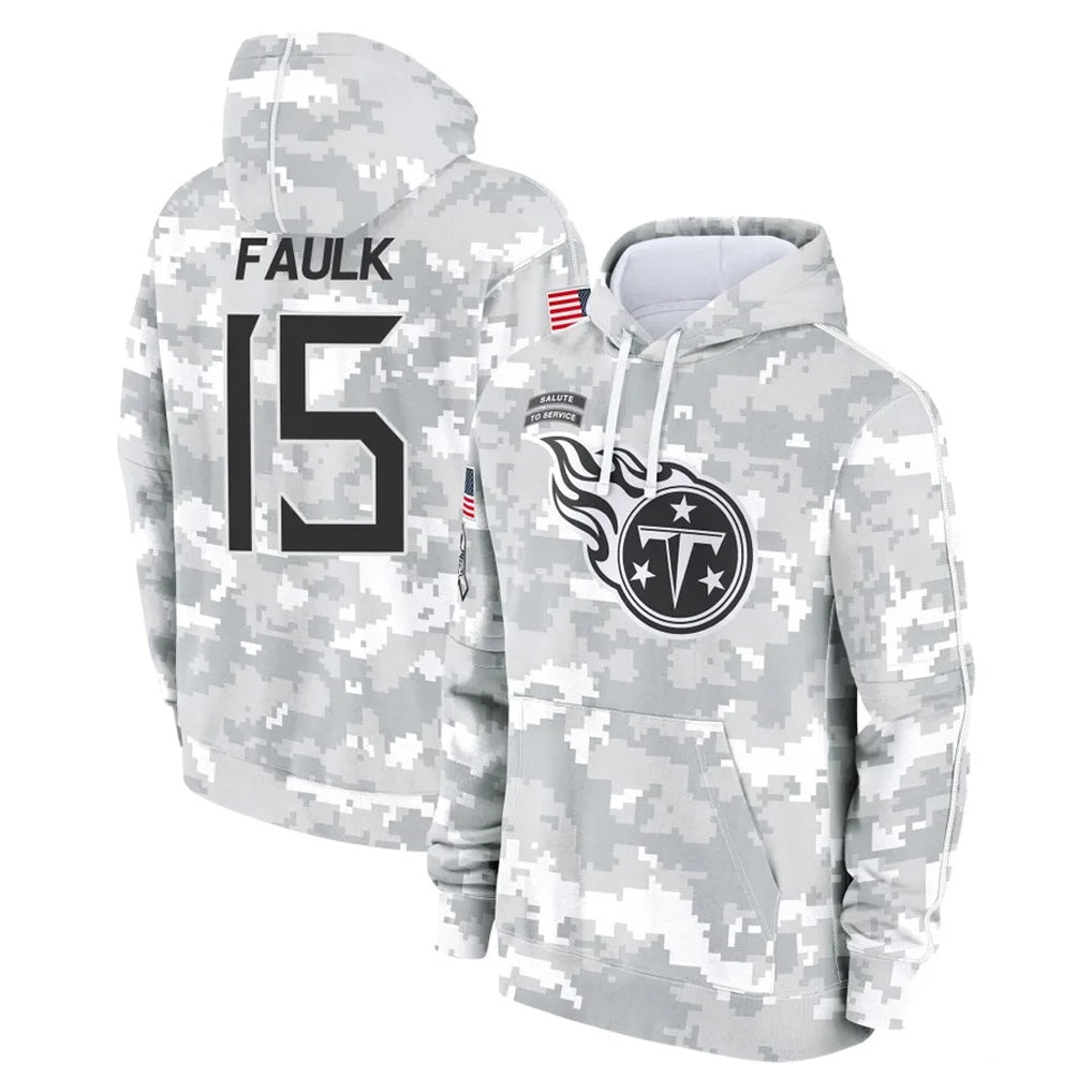 Kdoa T.Titans #15 Keldric Faulk Player Camo Arctic Salute to Service Pullover Hoodies Home Game Stitched Jerseys