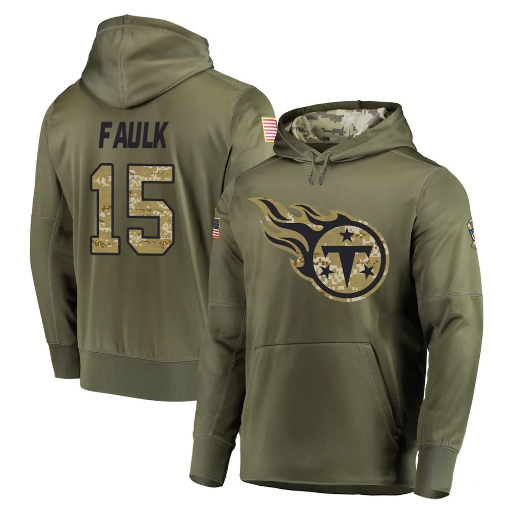 Kdoa T.Titans #15 Keldric Faulk Player Olive Salute to Service Pullover Hoodies Home Game Stitched Jerseys