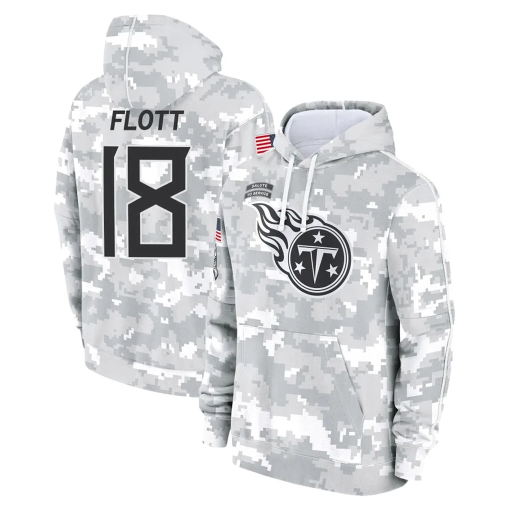 Kdoa T.Titans #18 Cor'Dale Flott Player Camo Arctic Salute to Service Pullover Hoodies Home Game Stitched Jerseys