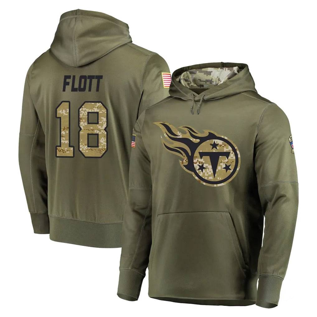 Kdoa T.Titans #18 Cor'Dale Flott Player Olive Salute to Service Pullover Hoodies Home Game Stitched Jerseys