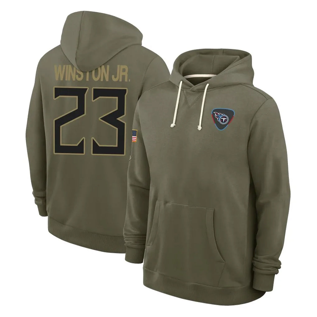 Kdoa T.Titans #23 Kevin Winston Jr. Player Olive Salute to Service Hoodies Home Game Stitched Jerseys