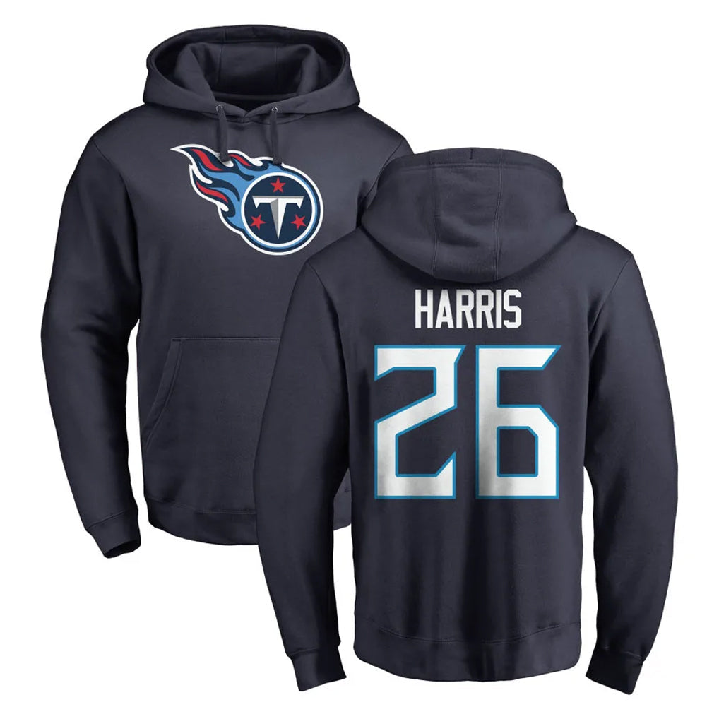 Kdoa T.Titans #26 Marcus Harris Player Navy Logo Pullover Hoodies Home Game Stitched Jerseys