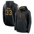 Kdoa T.Titans #33 Cedric Gray Player Black Salute to Service Sideline Performance Pullover Hoodies Home Game Stitched Jerseys