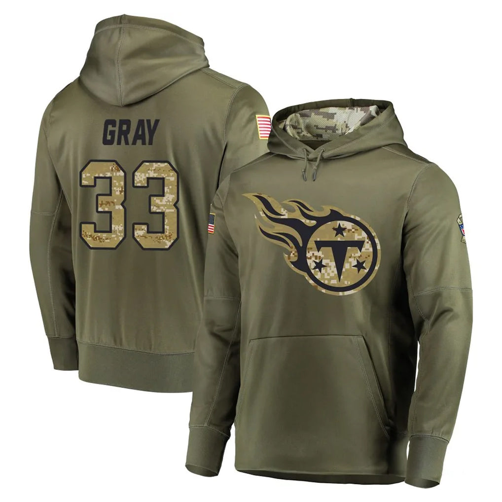 Kdoa T.Titans #33 Cedric Gray Player Olive Salute to Service Pullover Hoodies Home Game Stitched Jerseys