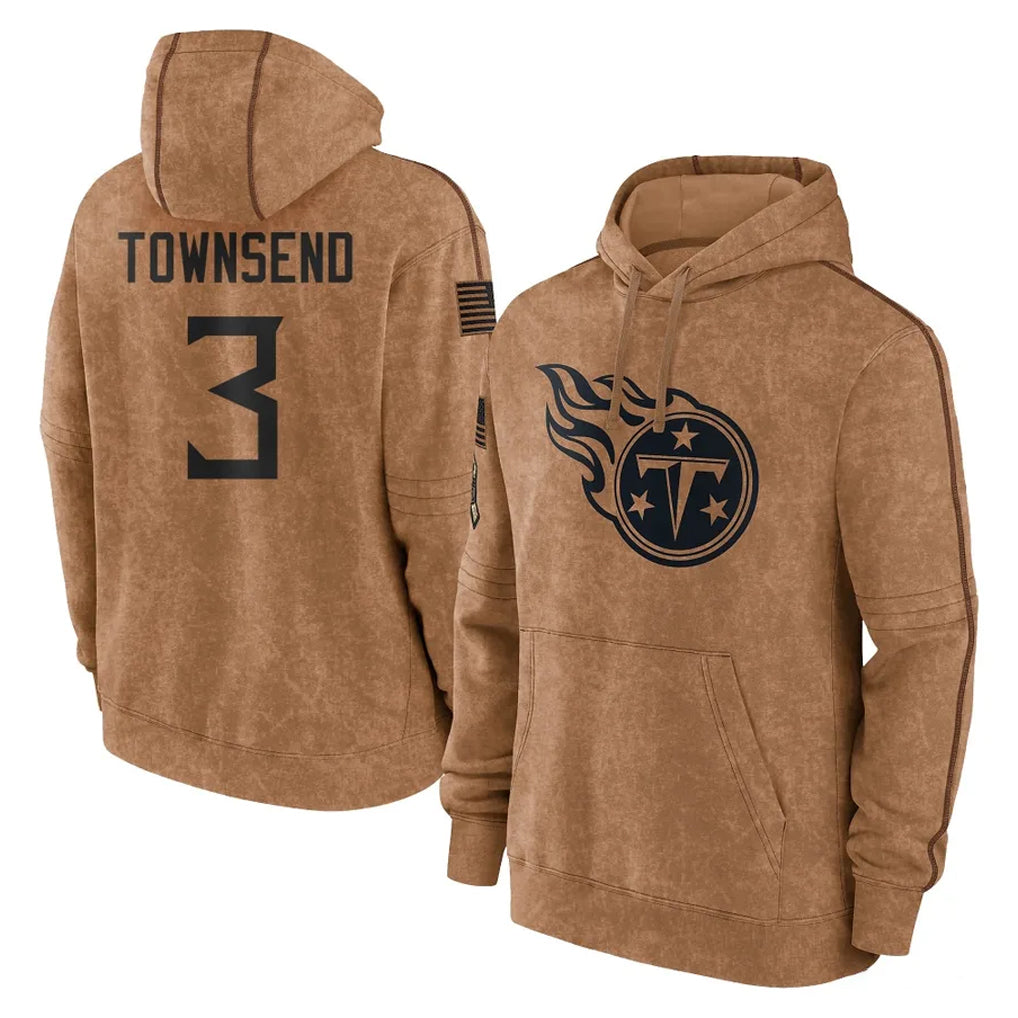 Kdoa T.Titans #3 Tommy Townsend Player Brown Salute To Service Club Pullover Hoodies Home Game Stitched Jerseys