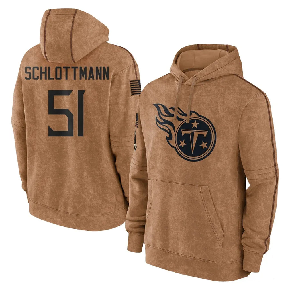 Kdoa T.Titans #51 Austin Schlottmann Player Brown Salute To Service Club Pullover Hoodies Home Game Stitched Jerseys